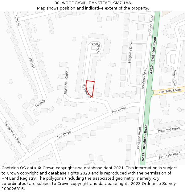 30, WOODGAVIL, BANSTEAD, SM7 1AA: Location map and indicative extent of plot