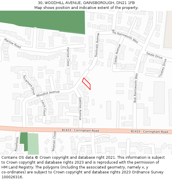 30, WOODHILL AVENUE, GAINSBOROUGH, DN21 1FB: Location map and indicative extent of plot