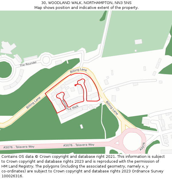 30, WOODLAND WALK, NORTHAMPTON, NN3 5NS: Location map and indicative extent of plot
