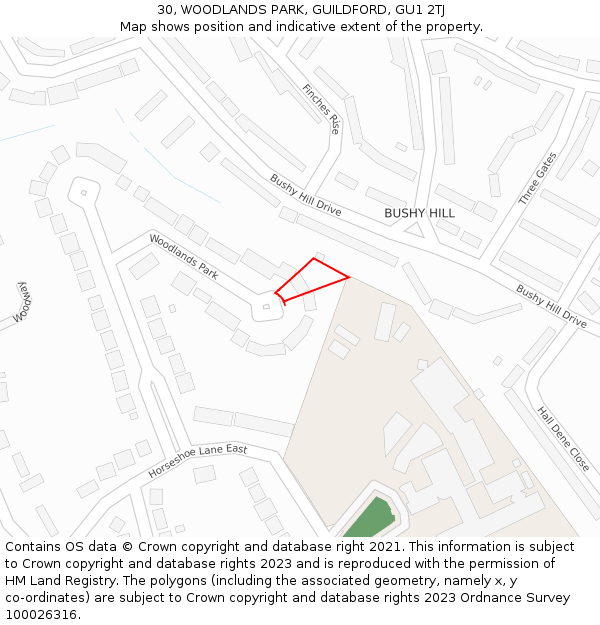 30, WOODLANDS PARK, GUILDFORD, GU1 2TJ: Location map and indicative extent of plot