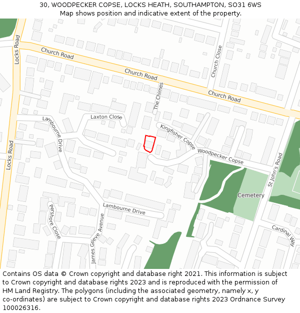 30, WOODPECKER COPSE, LOCKS HEATH, SOUTHAMPTON, SO31 6WS: Location map and indicative extent of plot