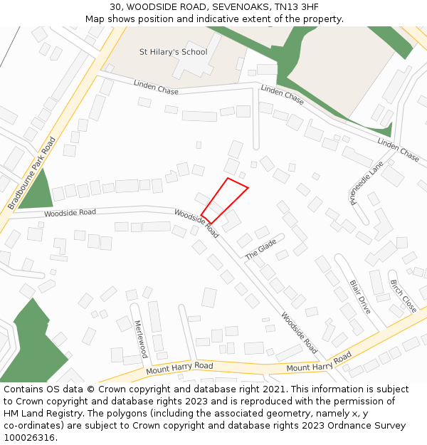 30, WOODSIDE ROAD, SEVENOAKS, TN13 3HF: Location map and indicative extent of plot