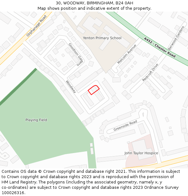 30, WOODWAY, BIRMINGHAM, B24 0AH: Location map and indicative extent of plot