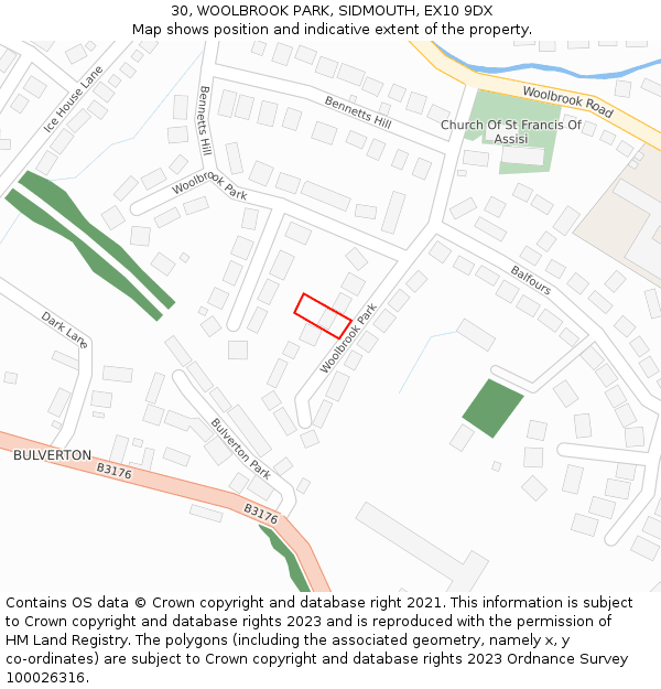 30, WOOLBROOK PARK, SIDMOUTH, EX10 9DX: Location map and indicative extent of plot