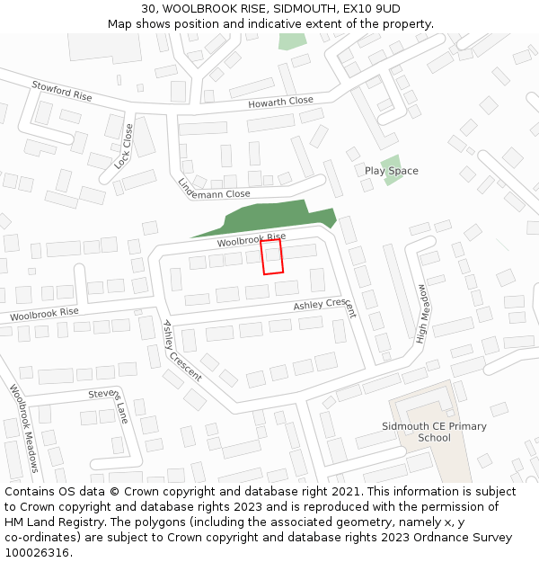 30, WOOLBROOK RISE, SIDMOUTH, EX10 9UD: Location map and indicative extent of plot