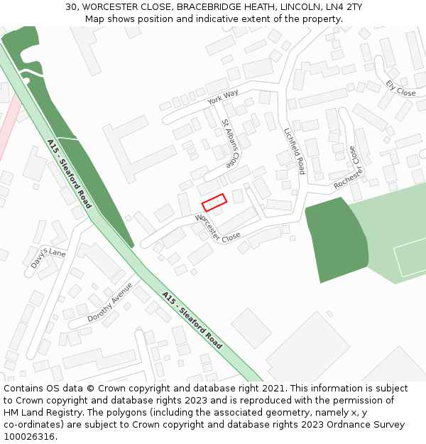 30, WORCESTER CLOSE, BRACEBRIDGE HEATH, LINCOLN, LN4 2TY: Location map and indicative extent of plot