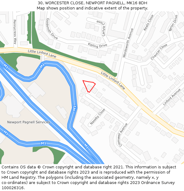 30, WORCESTER CLOSE, NEWPORT PAGNELL, MK16 8DH: Location map and indicative extent of plot