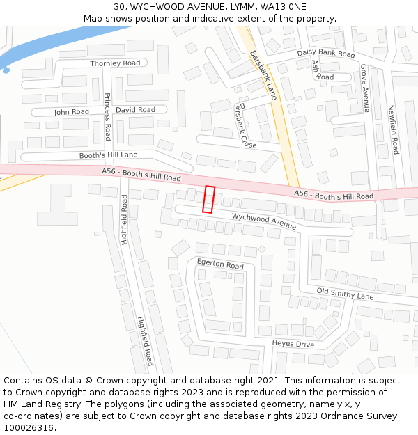 30, WYCHWOOD AVENUE, LYMM, WA13 0NE: Location map and indicative extent of plot