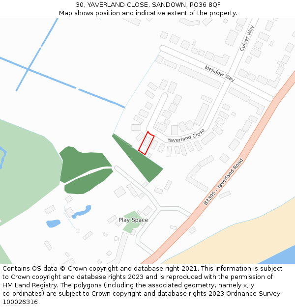 30, YAVERLAND CLOSE, SANDOWN, PO36 8QF: Location map and indicative extent of plot