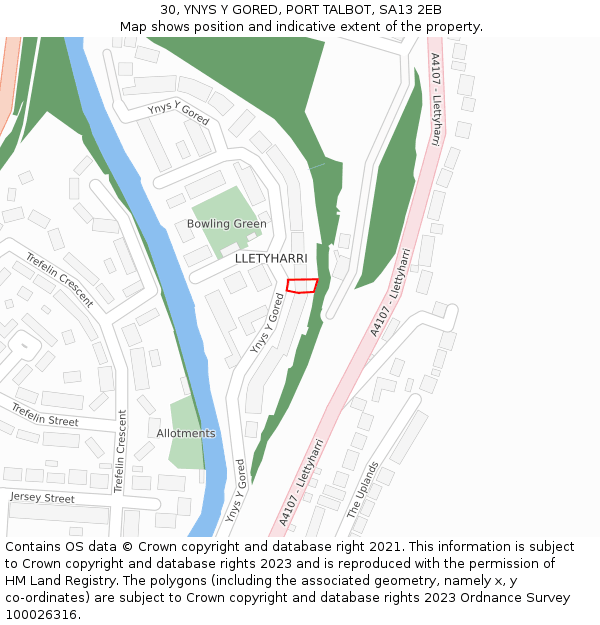 30, YNYS Y GORED, PORT TALBOT, SA13 2EB: Location map and indicative extent of plot