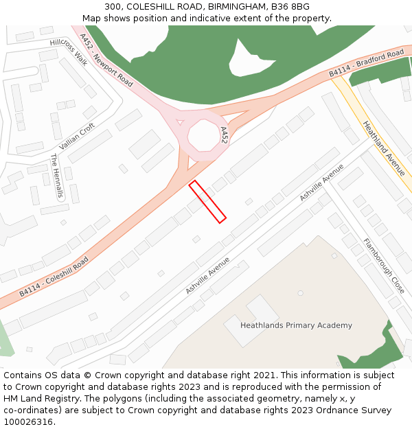 300, COLESHILL ROAD, BIRMINGHAM, B36 8BG: Location map and indicative extent of plot