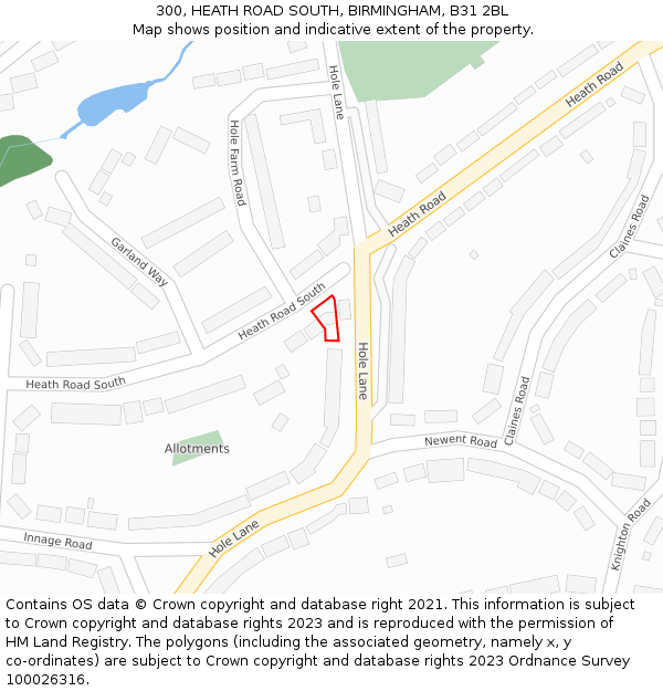 300, HEATH ROAD SOUTH, BIRMINGHAM, B31 2BL: Location map and indicative extent of plot