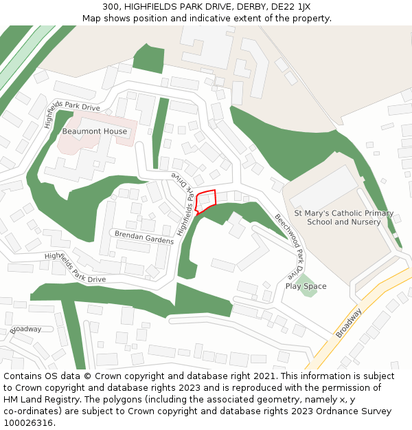 300, HIGHFIELDS PARK DRIVE, DERBY, DE22 1JX: Location map and indicative extent of plot