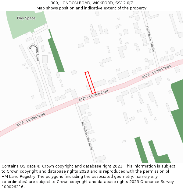 300, LONDON ROAD, WICKFORD, SS12 0JZ: Location map and indicative extent of plot