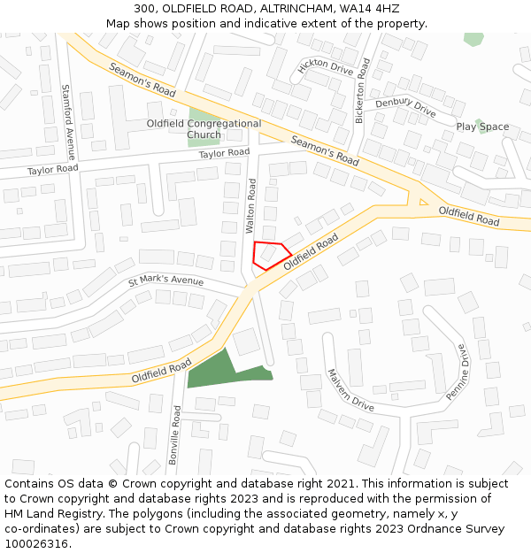 300, OLDFIELD ROAD, ALTRINCHAM, WA14 4HZ: Location map and indicative extent of plot