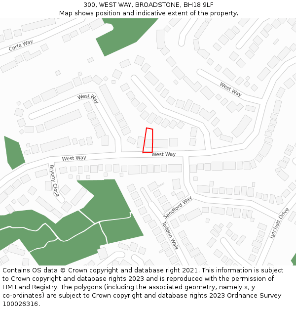 300, WEST WAY, BROADSTONE, BH18 9LF: Location map and indicative extent of plot