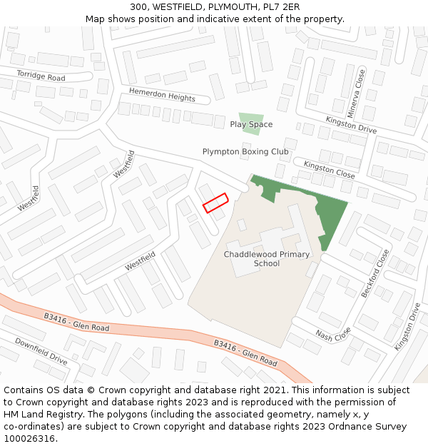300, WESTFIELD, PLYMOUTH, PL7 2ER: Location map and indicative extent of plot