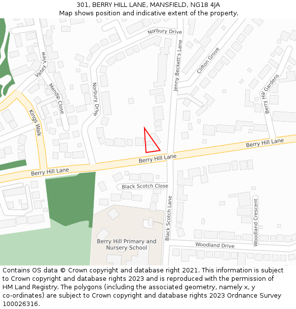 301, BERRY HILL LANE, MANSFIELD, NG18 4JA: Location map and indicative extent of plot