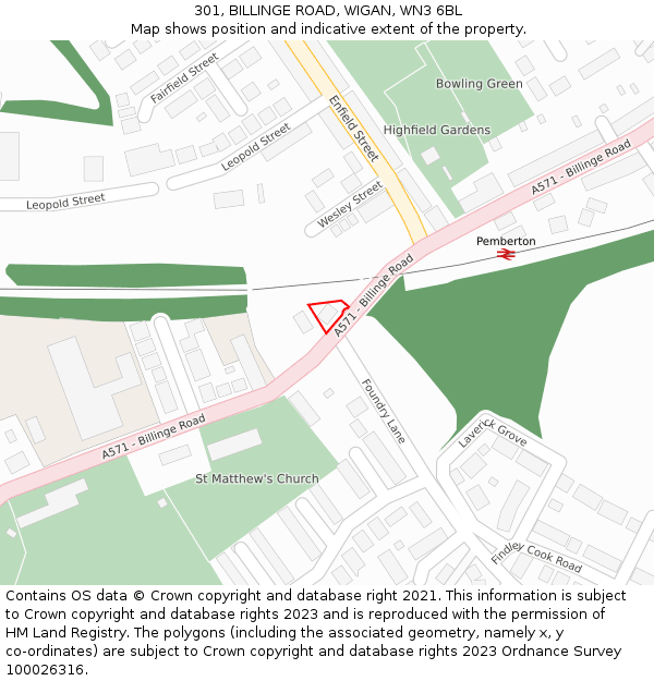 301, BILLINGE ROAD, WIGAN, WN3 6BL: Location map and indicative extent of plot