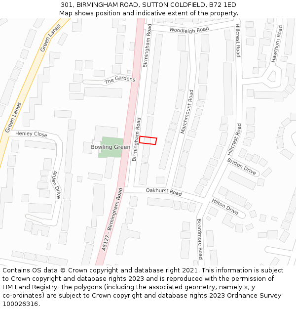 301, BIRMINGHAM ROAD, SUTTON COLDFIELD, B72 1ED: Location map and indicative extent of plot