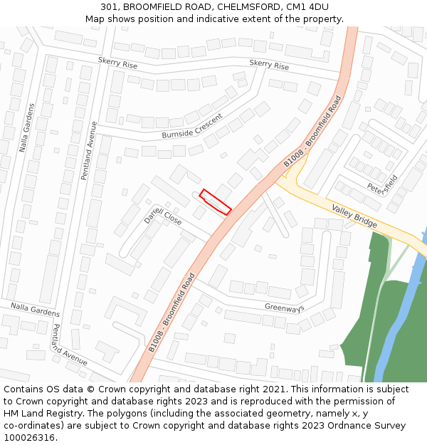 301, BROOMFIELD ROAD, CHELMSFORD, CM1 4DU: Location map and indicative extent of plot