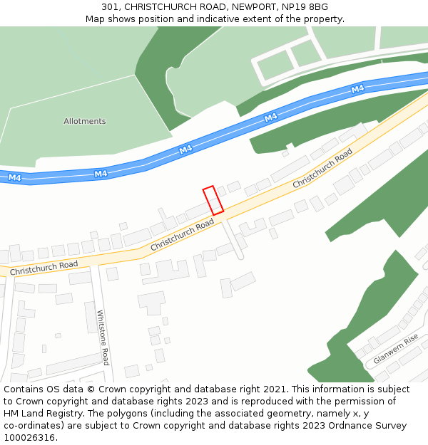 301, CHRISTCHURCH ROAD, NEWPORT, NP19 8BG: Location map and indicative extent of plot
