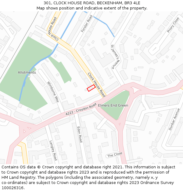 301, CLOCK HOUSE ROAD, BECKENHAM, BR3 4LE: Location map and indicative extent of plot