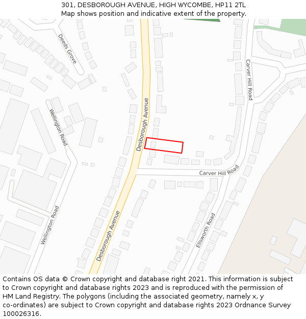 301, DESBOROUGH AVENUE, HIGH WYCOMBE, HP11 2TL: Location map and indicative extent of plot