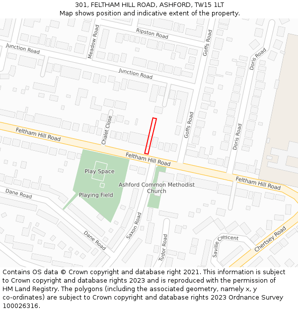 301, FELTHAM HILL ROAD, ASHFORD, TW15 1LT: Location map and indicative extent of plot