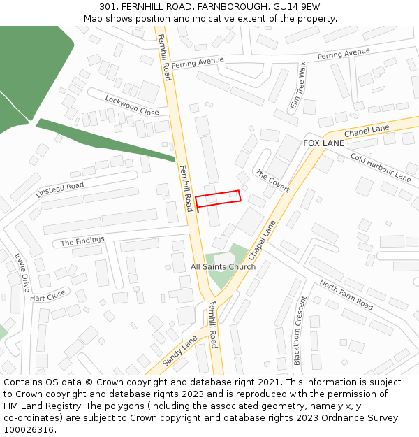 301, FERNHILL ROAD, FARNBOROUGH, GU14 9EW: Location map and indicative extent of plot