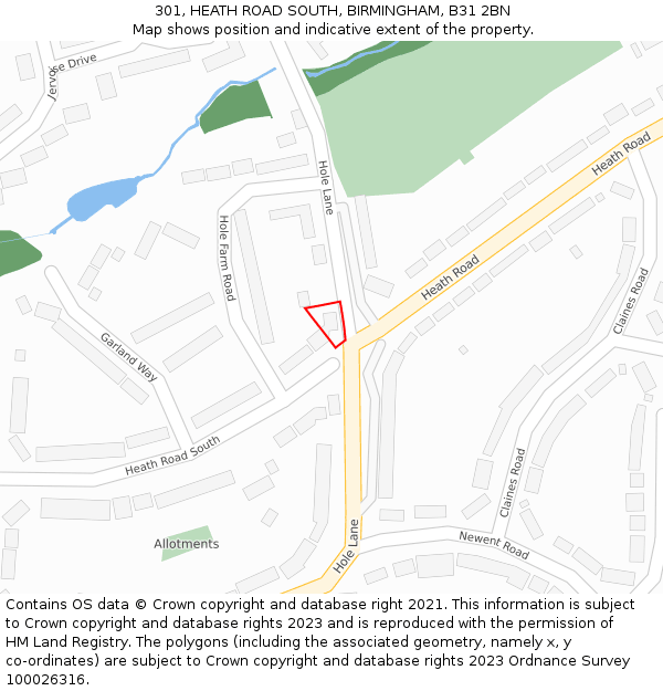 301, HEATH ROAD SOUTH, BIRMINGHAM, B31 2BN: Location map and indicative extent of plot