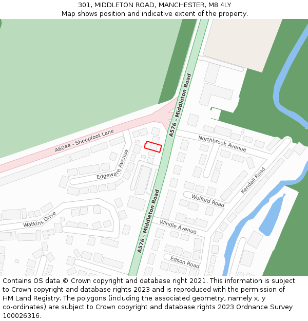 301, MIDDLETON ROAD, MANCHESTER, M8 4LY: Location map and indicative extent of plot