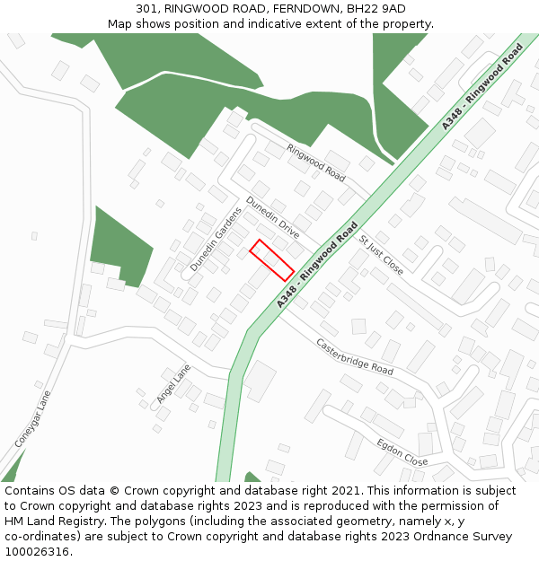 301, RINGWOOD ROAD, FERNDOWN, BH22 9AD: Location map and indicative extent of plot