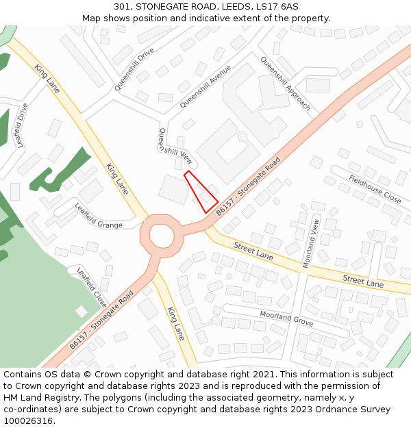 301, STONEGATE ROAD, LEEDS, LS17 6AS: Location map and indicative extent of plot