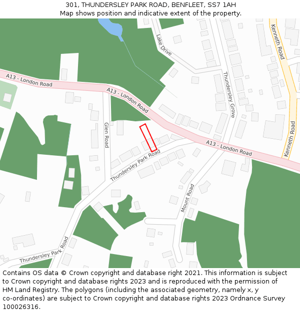 301, THUNDERSLEY PARK ROAD, BENFLEET, SS7 1AH: Location map and indicative extent of plot