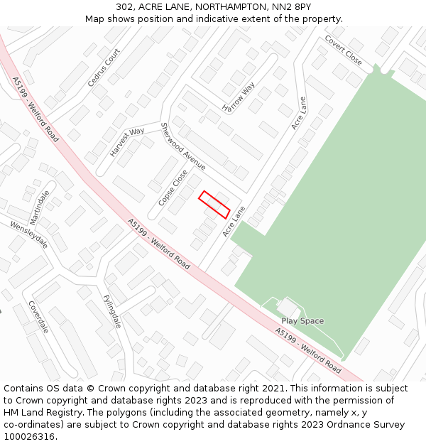 302, ACRE LANE, NORTHAMPTON, NN2 8PY: Location map and indicative extent of plot