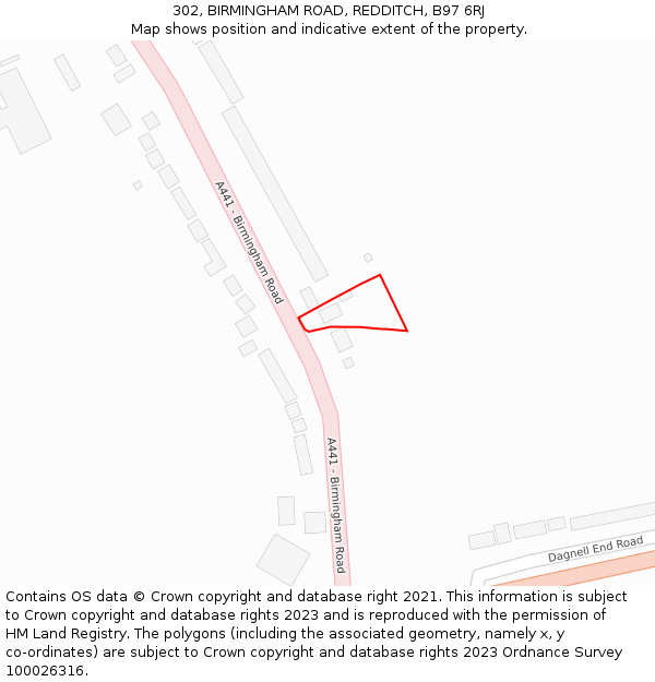 302, BIRMINGHAM ROAD, REDDITCH, B97 6RJ: Location map and indicative extent of plot