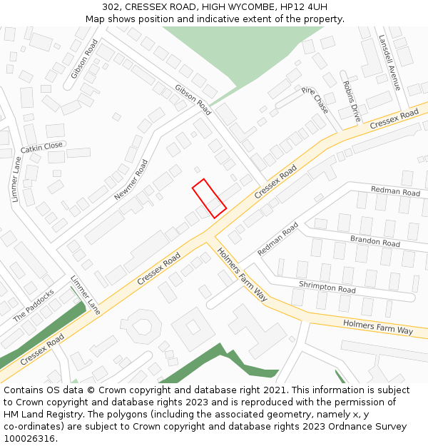 302, CRESSEX ROAD, HIGH WYCOMBE, HP12 4UH: Location map and indicative extent of plot