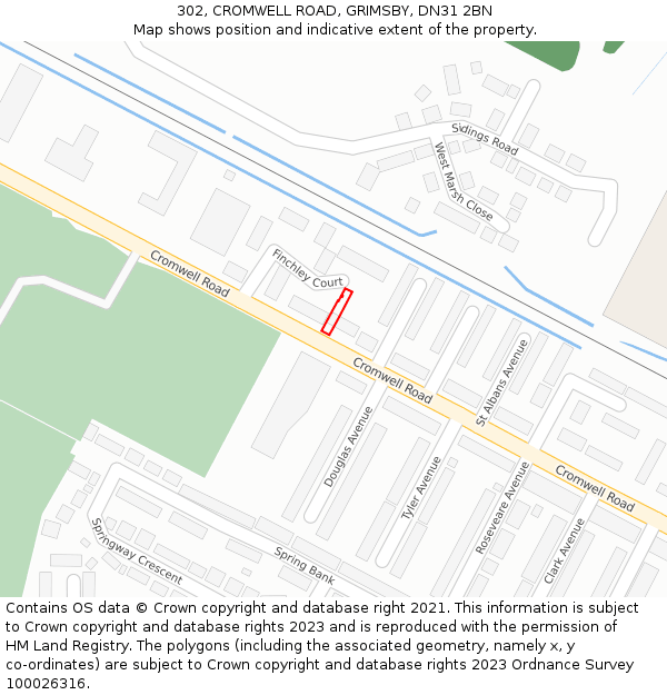 302, CROMWELL ROAD, GRIMSBY, DN31 2BN: Location map and indicative extent of plot