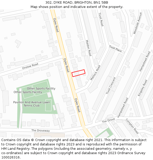 302, DYKE ROAD, BRIGHTON, BN1 5BB: Location map and indicative extent of plot