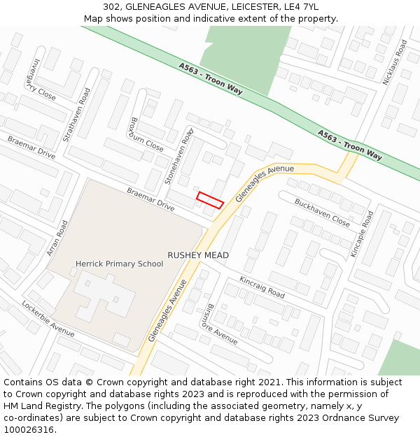 302, GLENEAGLES AVENUE, LEICESTER, LE4 7YL: Location map and indicative extent of plot