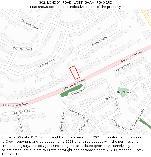 302, LONDON ROAD, WOKINGHAM, RG40 1RD: Location map and indicative extent of plot