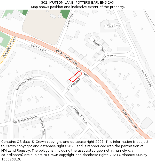 302, MUTTON LANE, POTTERS BAR, EN6 2AX: Location map and indicative extent of plot