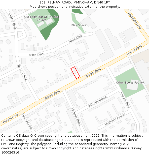 302, PELHAM ROAD, IMMINGHAM, DN40 1PT: Location map and indicative extent of plot