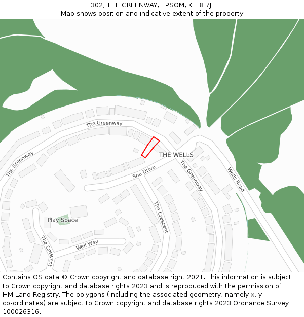 302, THE GREENWAY, EPSOM, KT18 7JF: Location map and indicative extent of plot
