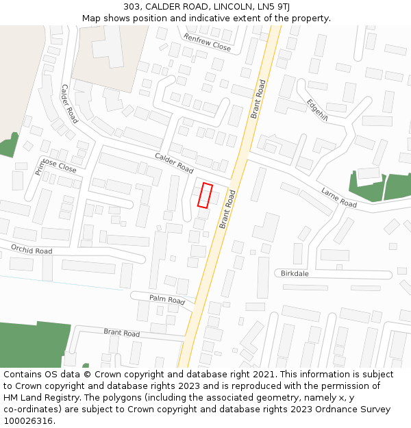 303, CALDER ROAD, LINCOLN, LN5 9TJ: Location map and indicative extent of plot