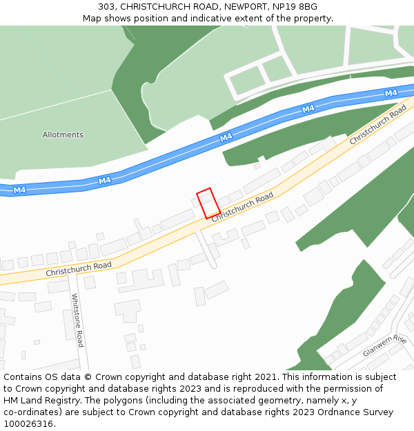 303, CHRISTCHURCH ROAD, NEWPORT, NP19 8BG: Location map and indicative extent of plot