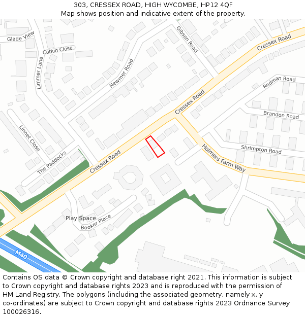 303, CRESSEX ROAD, HIGH WYCOMBE, HP12 4QF: Location map and indicative extent of plot