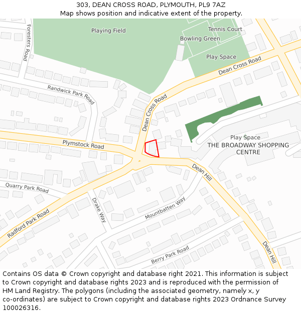 303, DEAN CROSS ROAD, PLYMOUTH, PL9 7AZ: Location map and indicative extent of plot