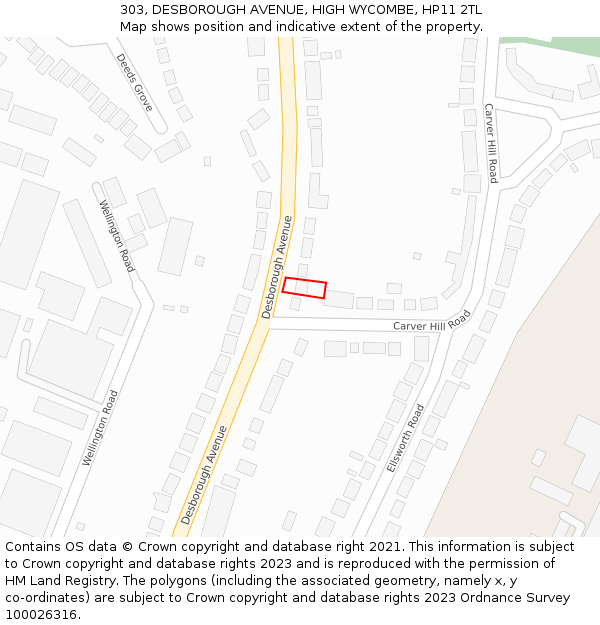 303, DESBOROUGH AVENUE, HIGH WYCOMBE, HP11 2TL: Location map and indicative extent of plot